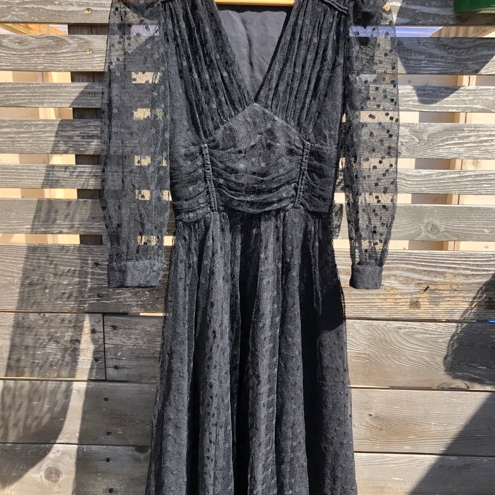 Betsey Johnson Dramatic Gothic Swiss Dot Mesh Lace Dress Wednesday Prom Sz 4 - Picture 11 of 12